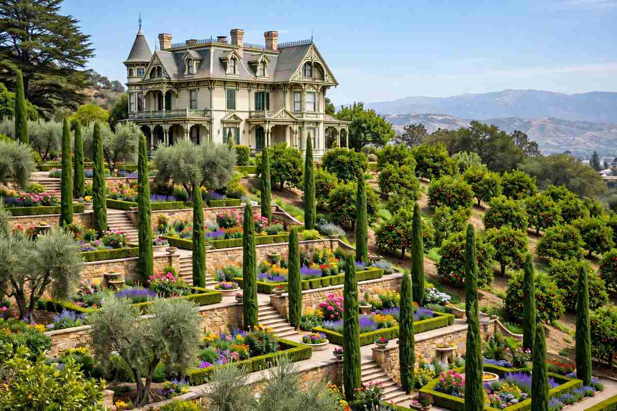 Victorian mansion with terraced gardens and citrus groves in Redlands